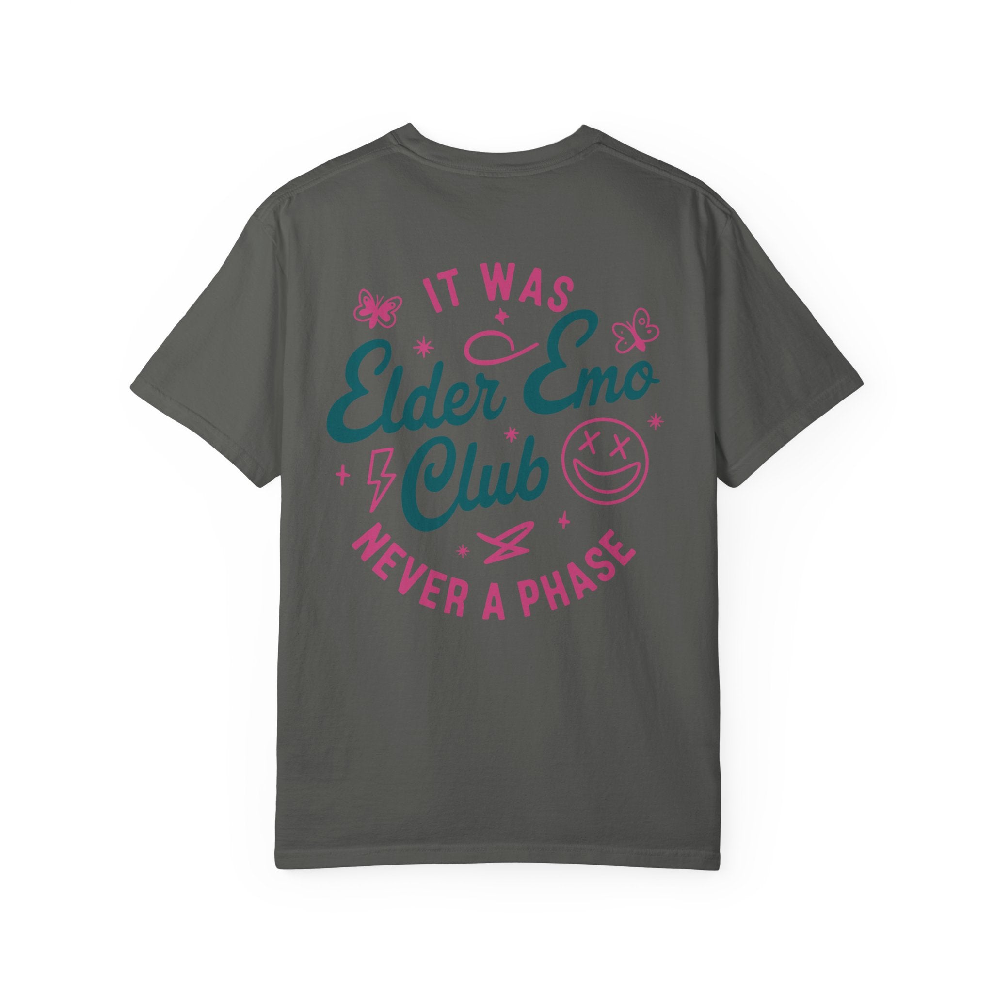 Elder Emo Club Smiley Tee on Comfort Colors