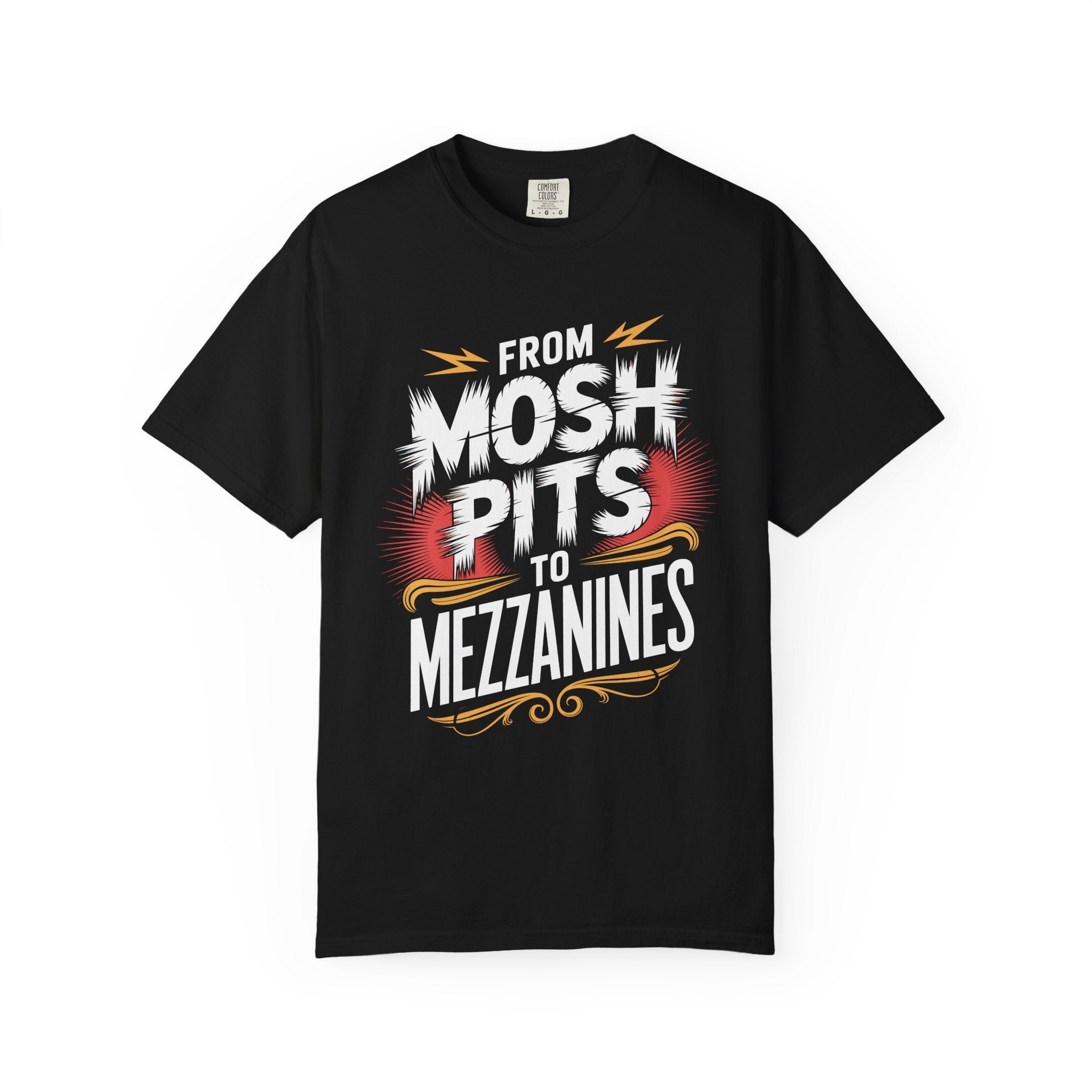 From Mosh Pits to Mezzanines Poster-Inspired Tee on Comfort Colors