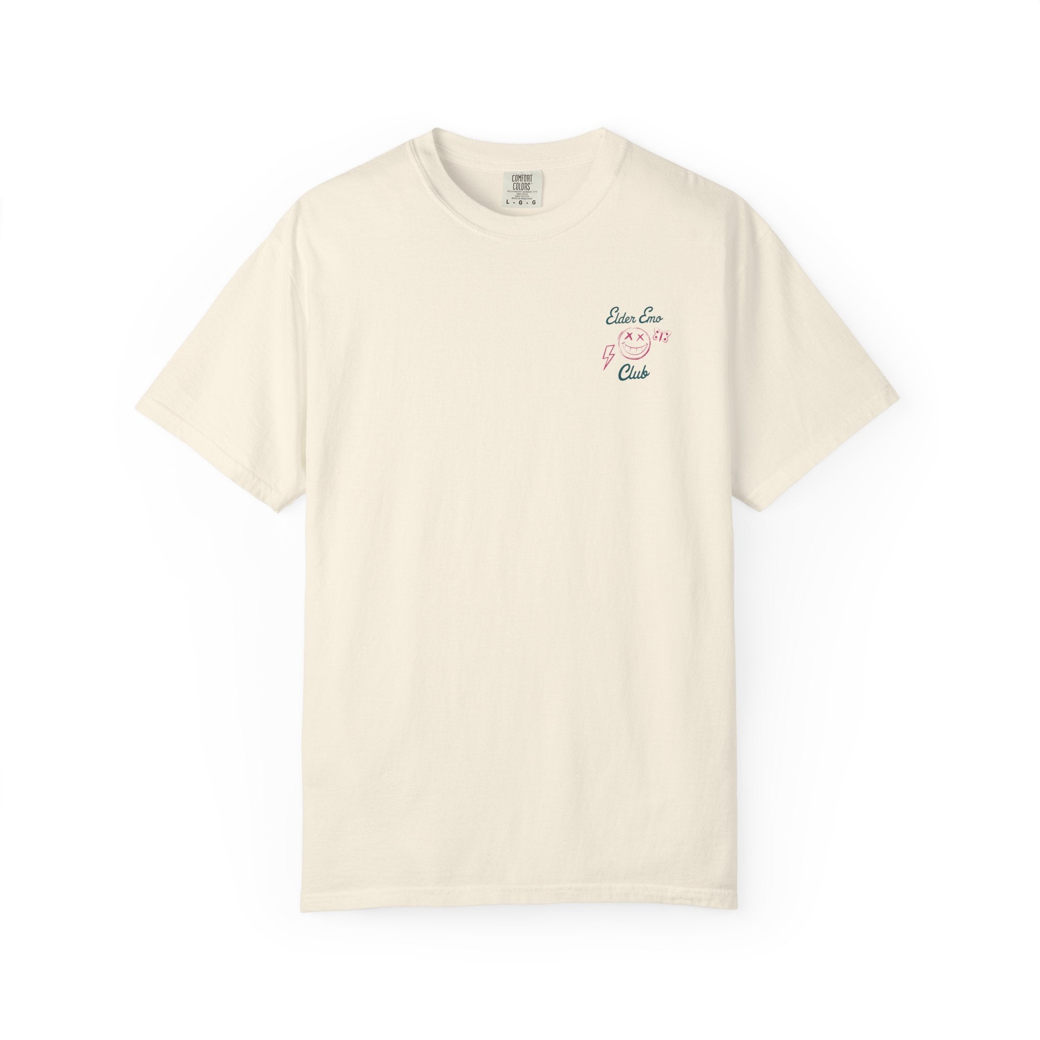 Elder Emo Club Smiley Tee on Comfort Colors