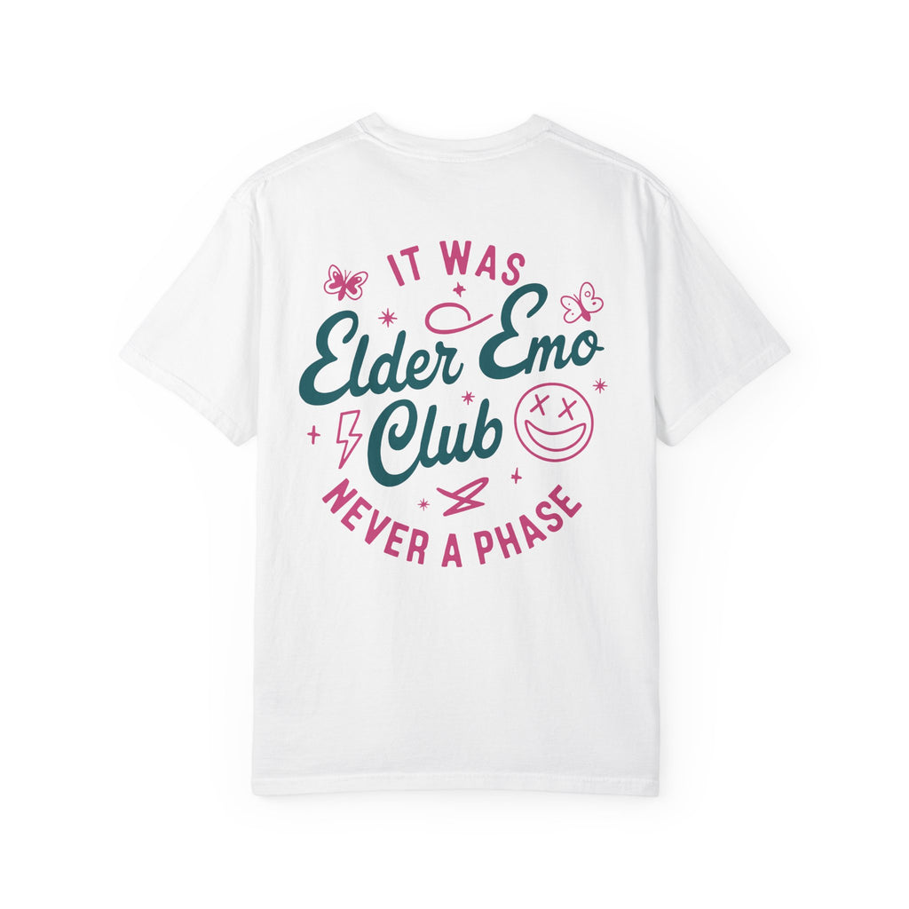 Elder Emo Club Smiley Tee on Comfort Colors