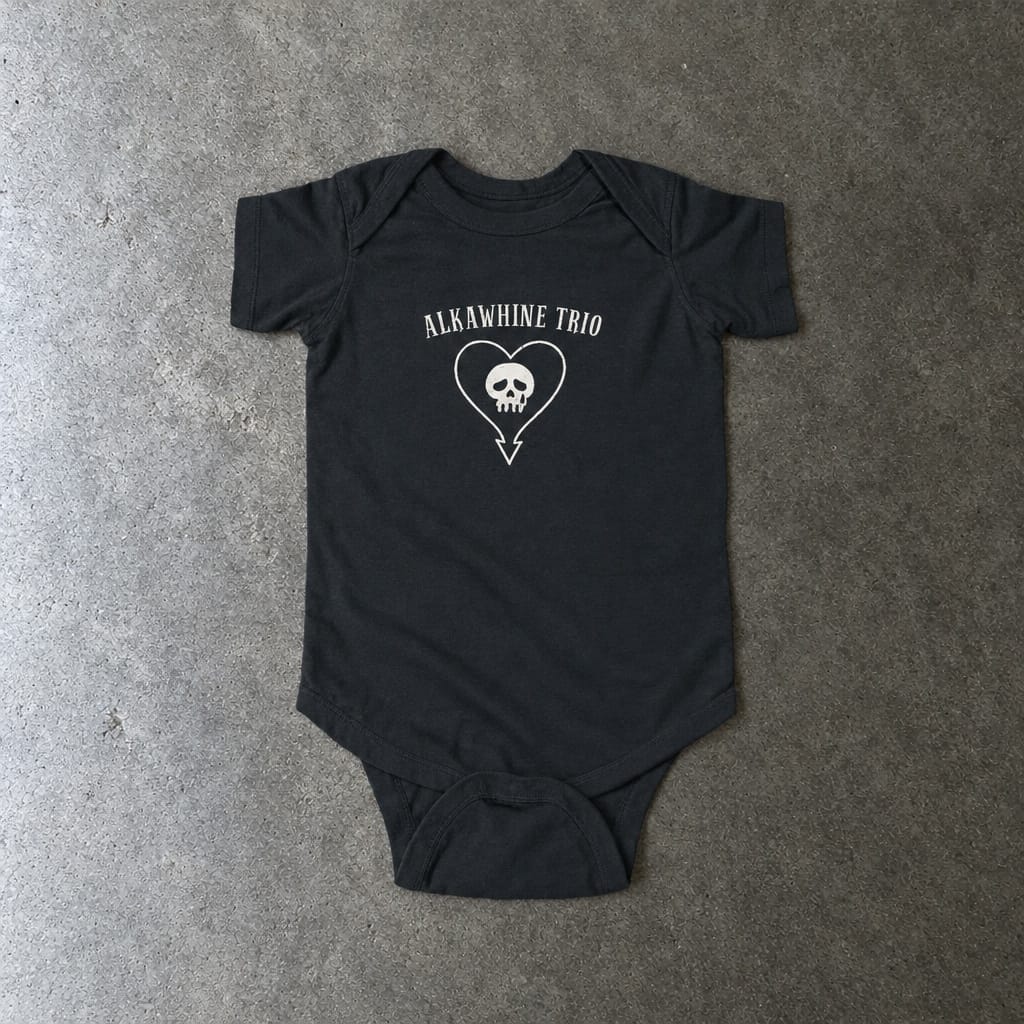 Alkawhine Trio onesie in black, laid flat