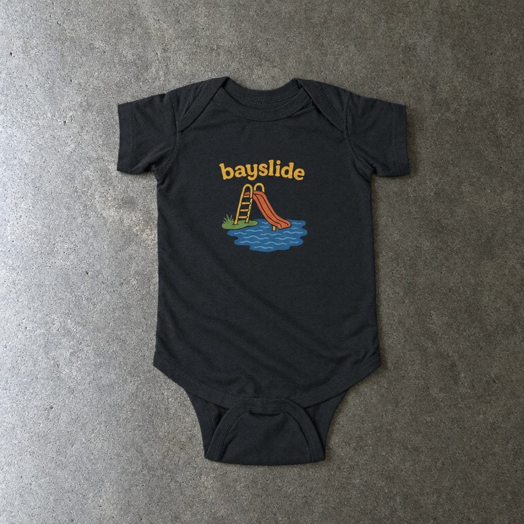 Bayslide onesie in black, laid flat