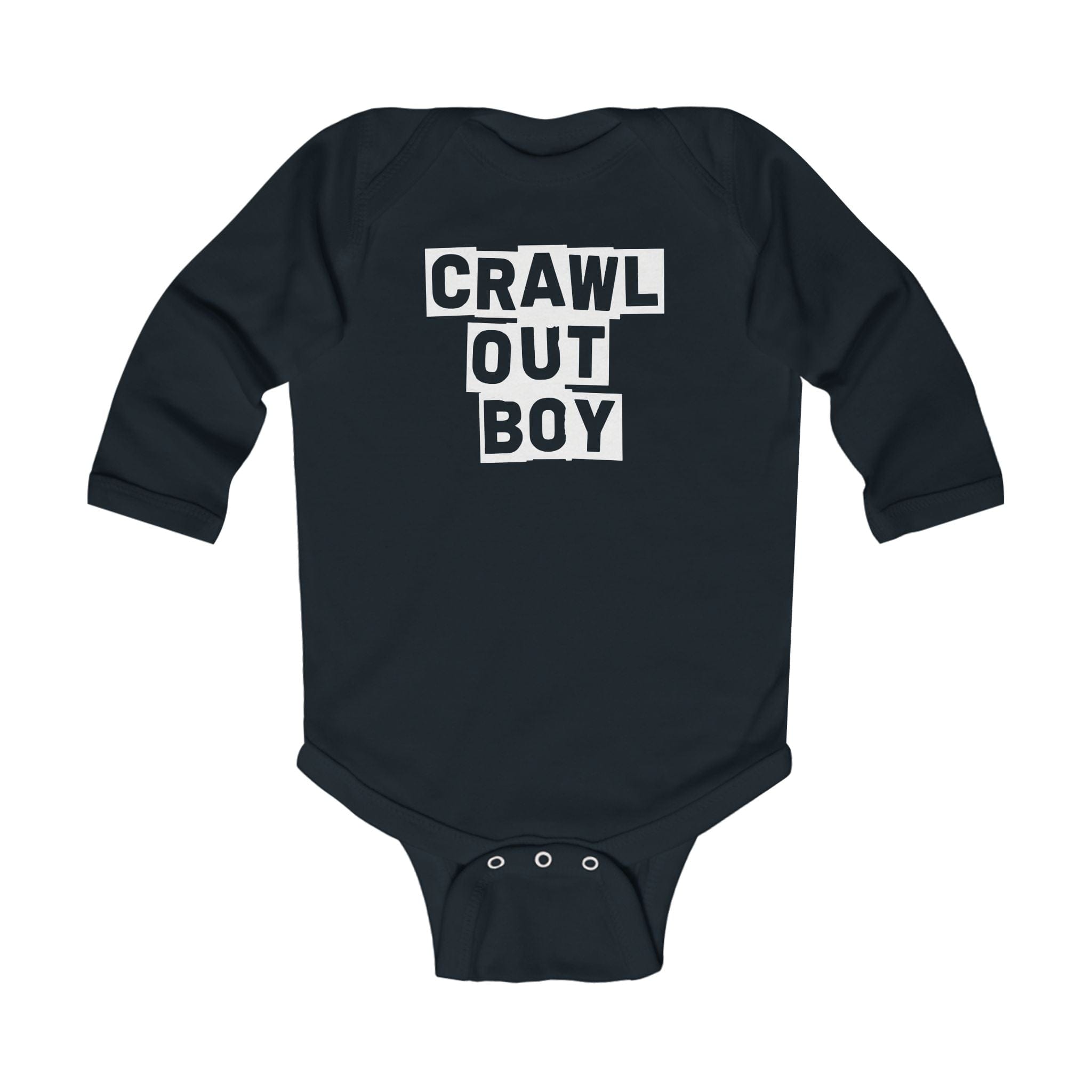 Crawl Out Boy - Long Sleeve Onesie Black / NB (0-3M)