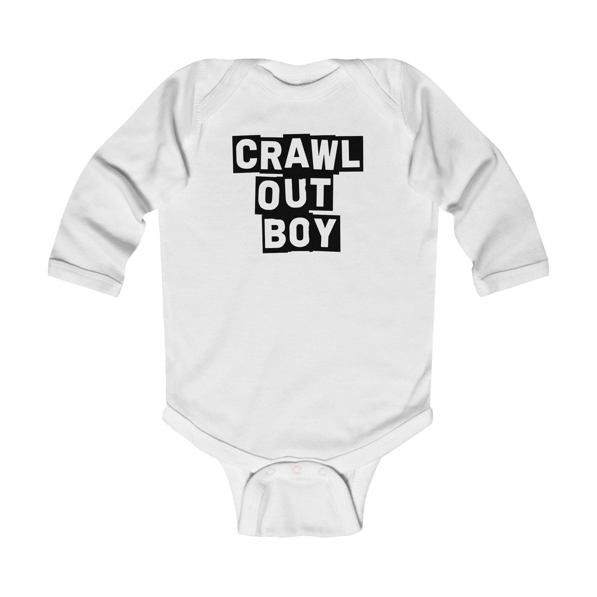 Crawl Out Boy - Long Sleeve Onesie White / NB (0-3M)