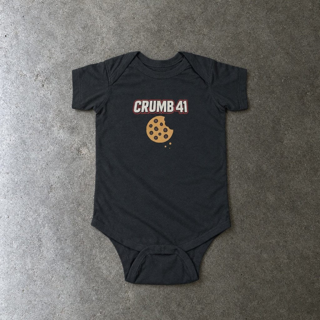 Crumb41 onesie in black, laid flat