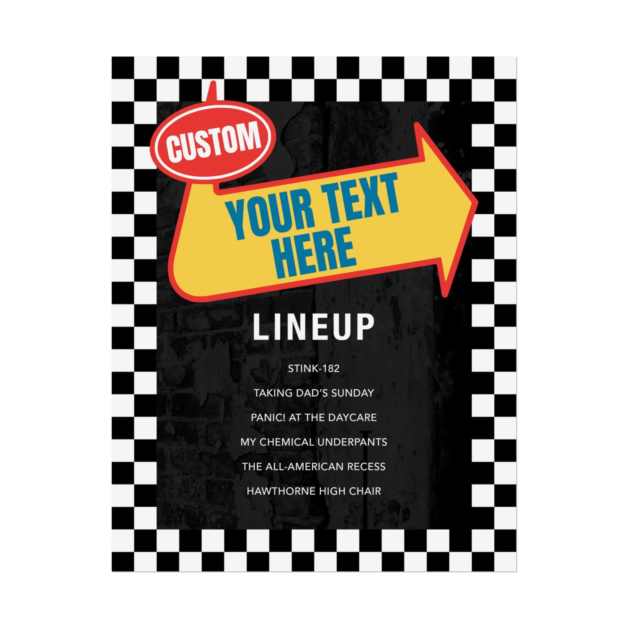 Customizable Warped Tour Themed Lineup Poster 11″ x 14″ (Vertical) / Semi Glossy