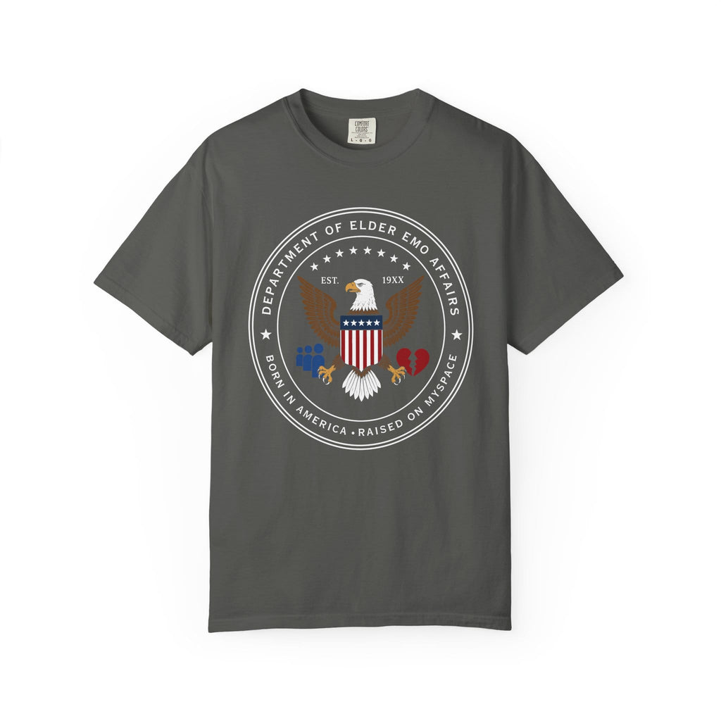 Dept of Elder Emo Tee on Comfort Colors Pepper / M