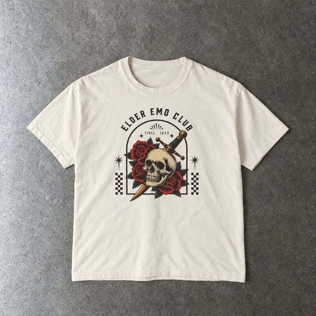 Elder Emo Club Skull & Dagger Crop Ivory / S