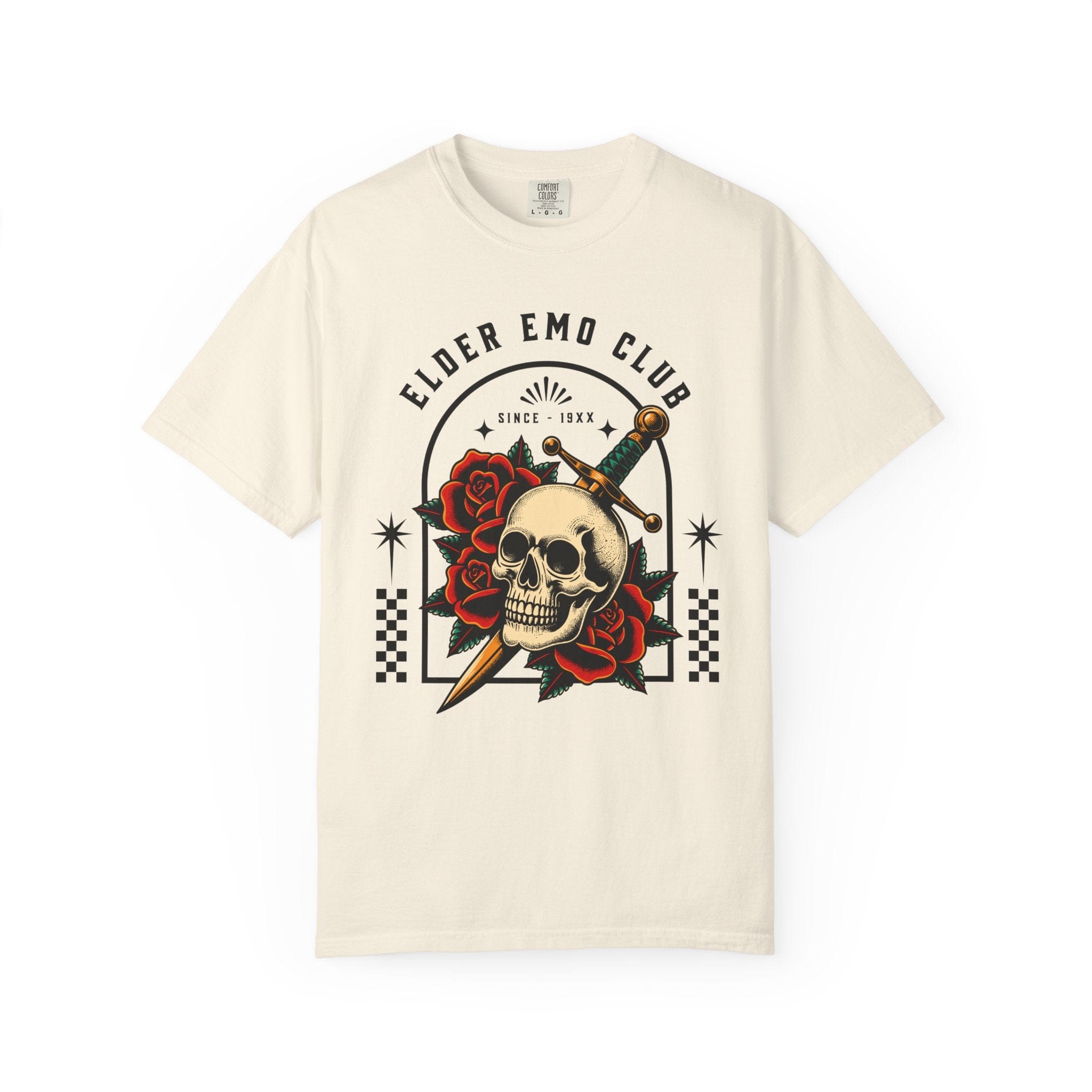 Elder Emo Club Skull & Dagger Tee on Comfort Colors Ivory / L