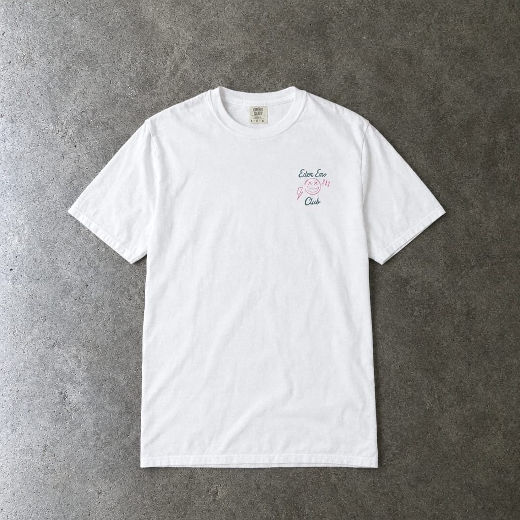 Elder Emo Club Smiley Tee on Comfort Colors