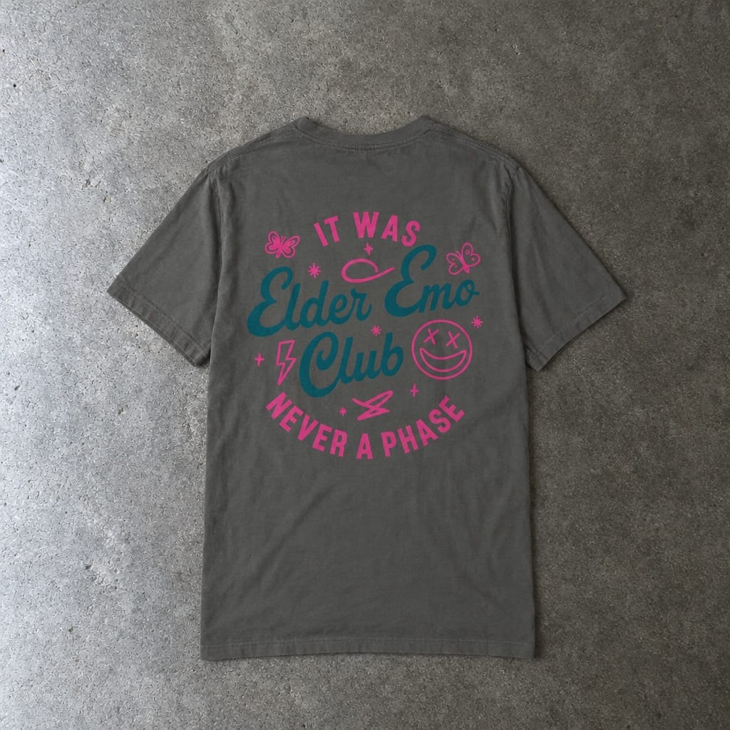 Elder Emo Club Smiley Tee on Comfort Colors Pepper / S