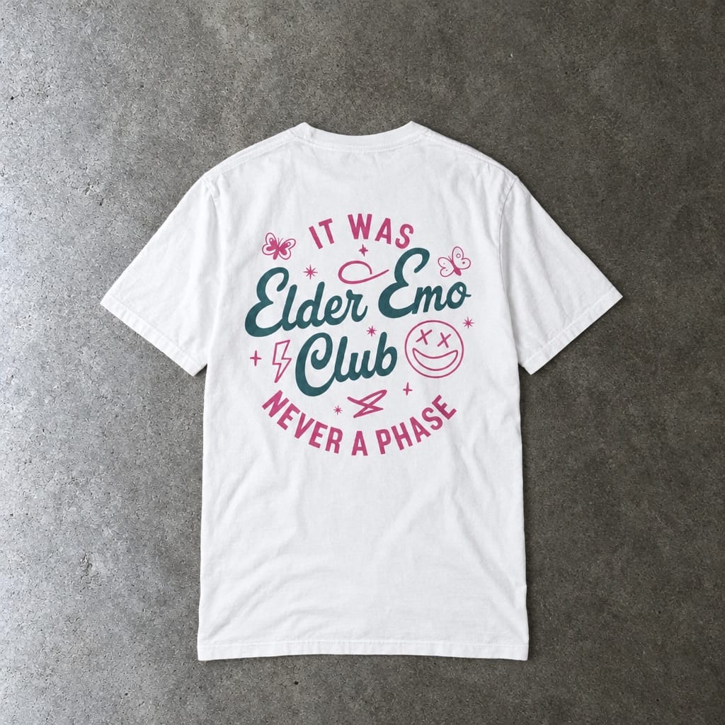 Elder Emo Club Smiley Tee on Comfort Colors White / S