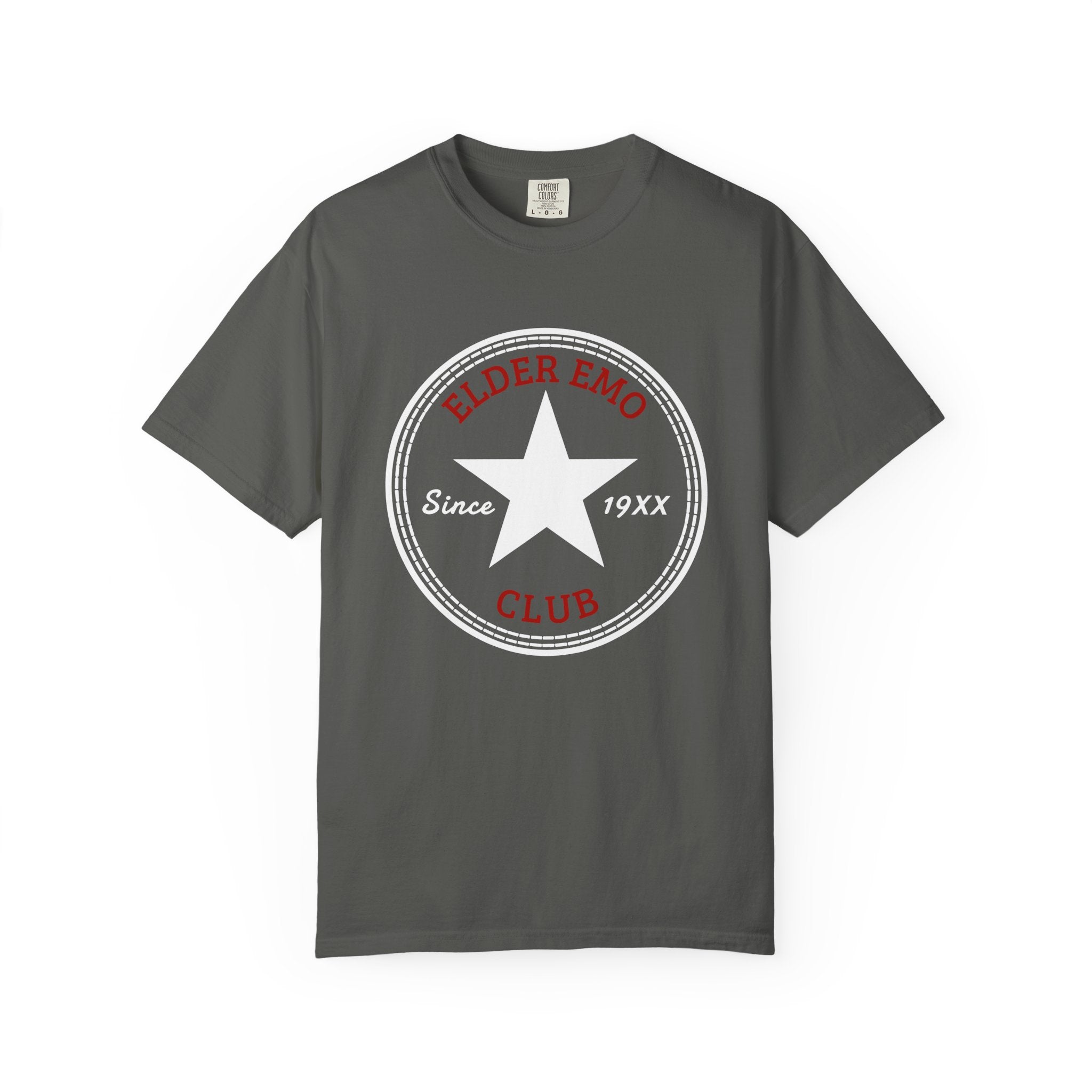 Elder Emo Club Star Tee on Comfort Colors Pepper / S