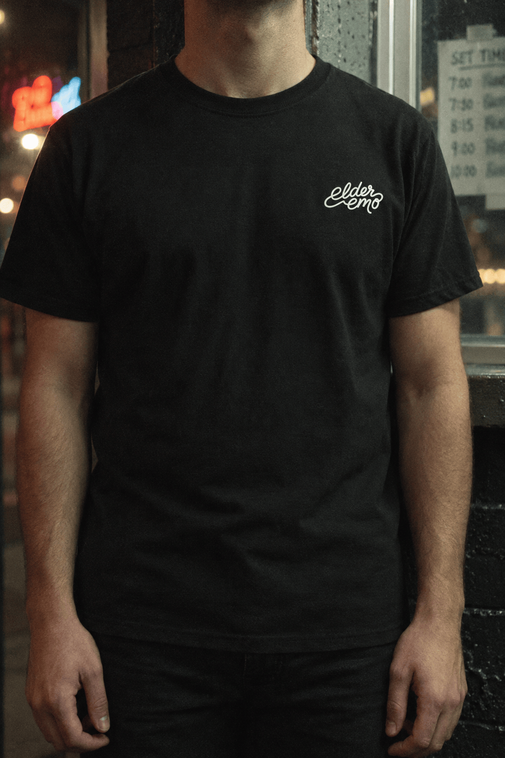 Elder Emo Cursive Tee on Comfort Colors
