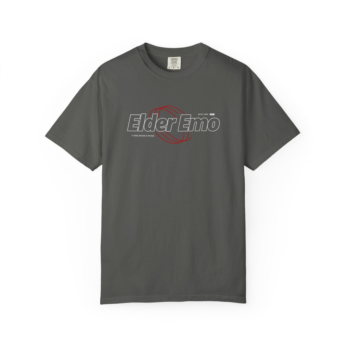 Elder Emo Never A Phase Tee on Comfort Colors Pepper / M