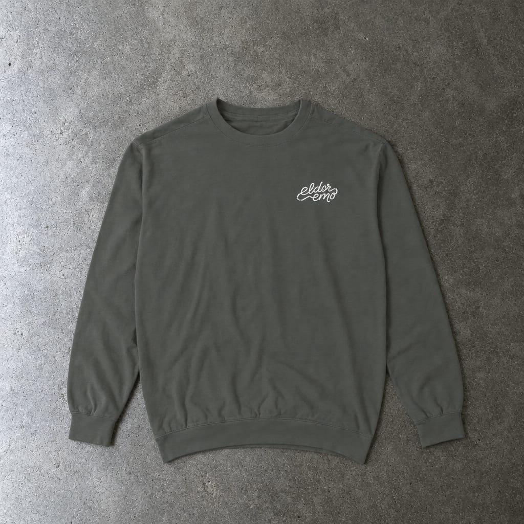 Elder Emo Premium Embroidered Sweatshirt in pepper, laid flat