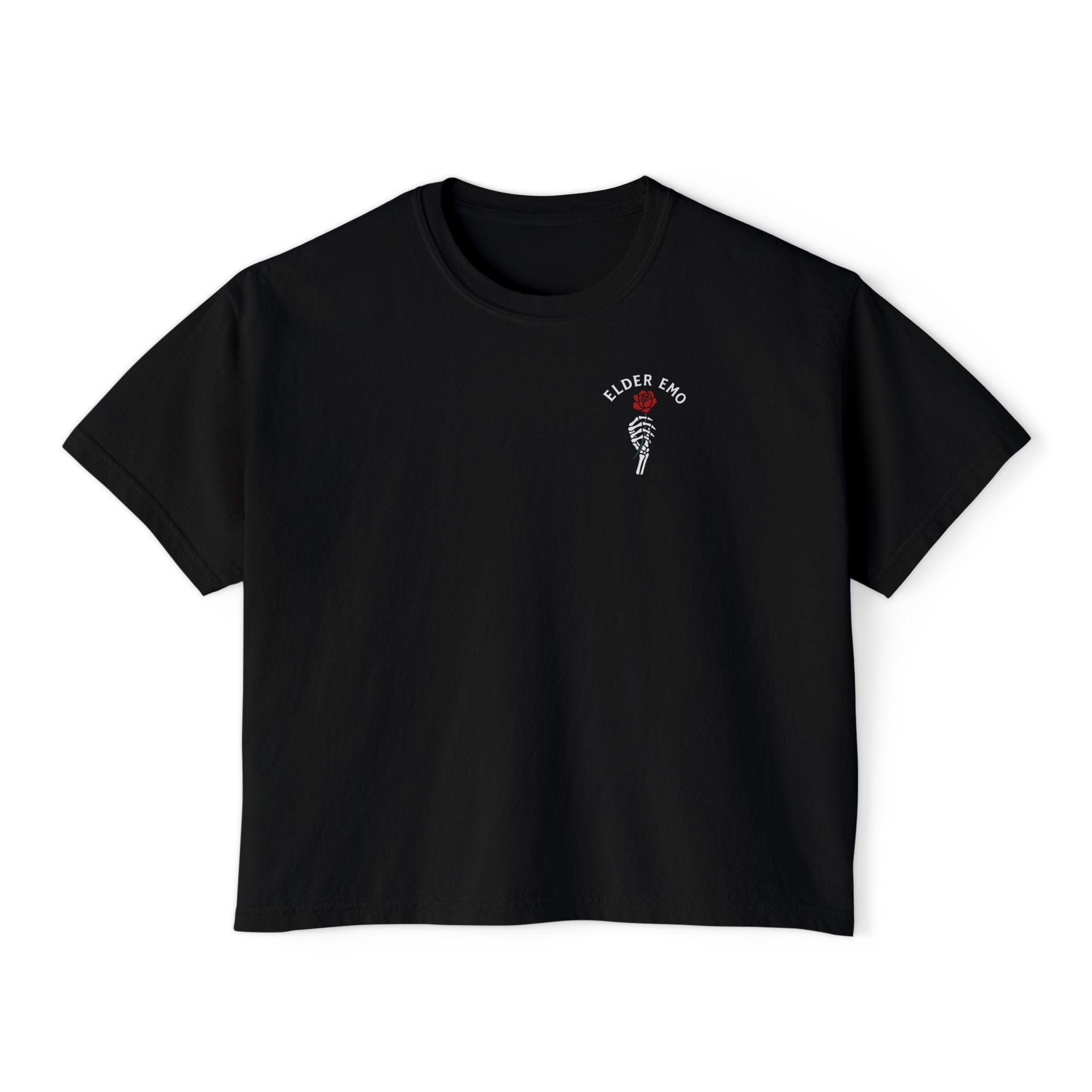 Elder Emo Rose Badge Boxy Tee on Comfort Colors Black / S