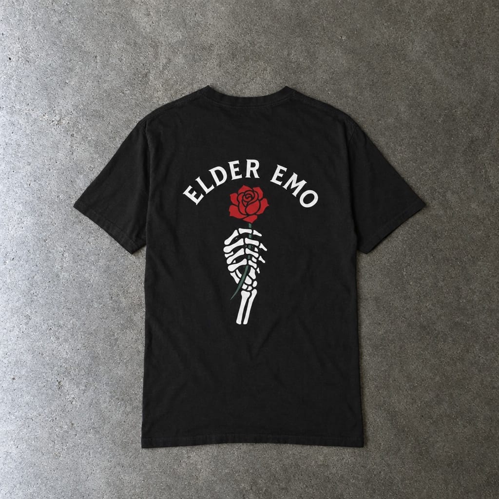 Elder Emo Rose Badge Tee on Comfort Colors
