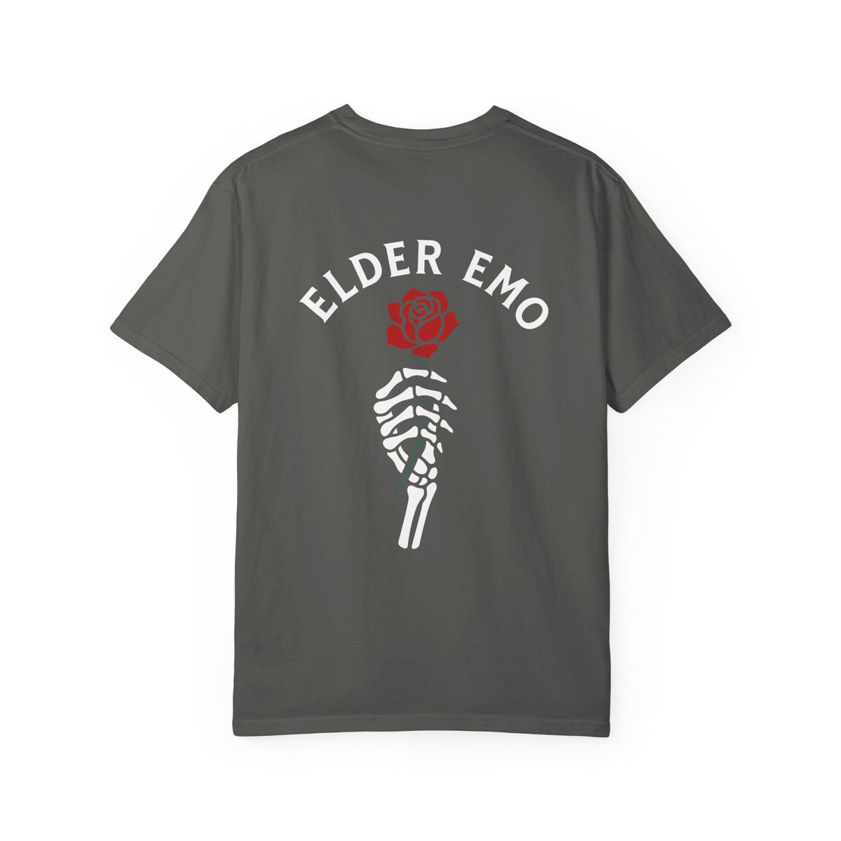 Elder Emo Rose Badge w/ Back Tee on Comfort Colors Pepper / M