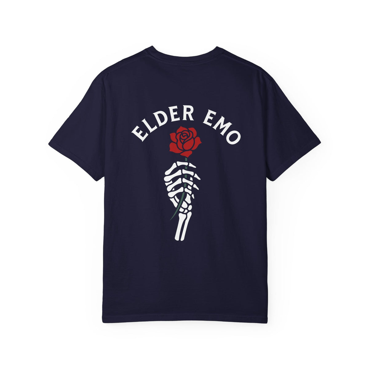Elder Emo Rose Badge w/ Back Tee on Comfort Colors True Navy / S