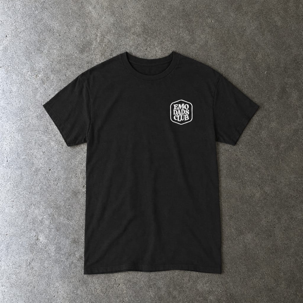Emo Dads Club Tee in black, laid flat