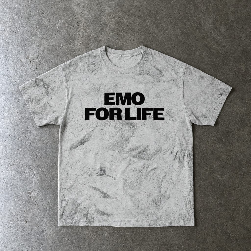 EMO FOR LIFE Color Blast Tee in smoke, laid flat