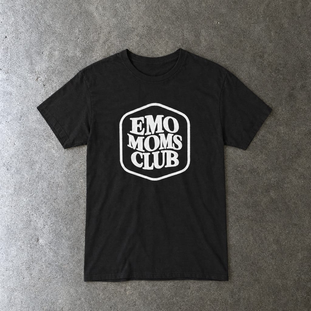 Emo Moms Club Tee in black, laid flat