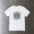 Emo Moms Club Tee in white, laid flat