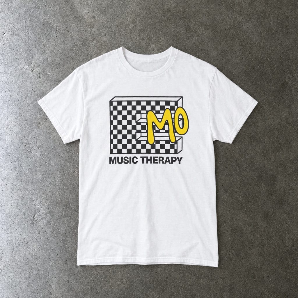 Emo Music Therapy BYW Tee in white, laid flat