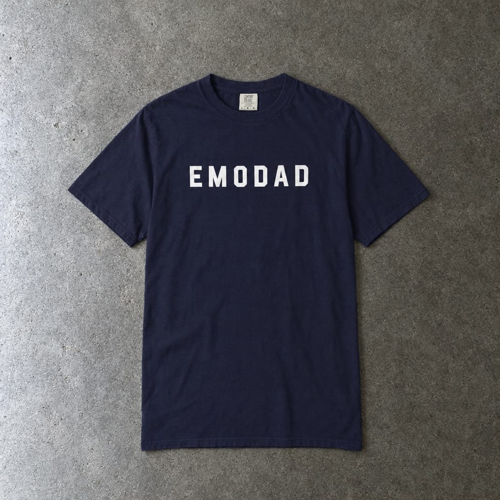 emodad Tee on Comfort Colors in true navy, laid flat