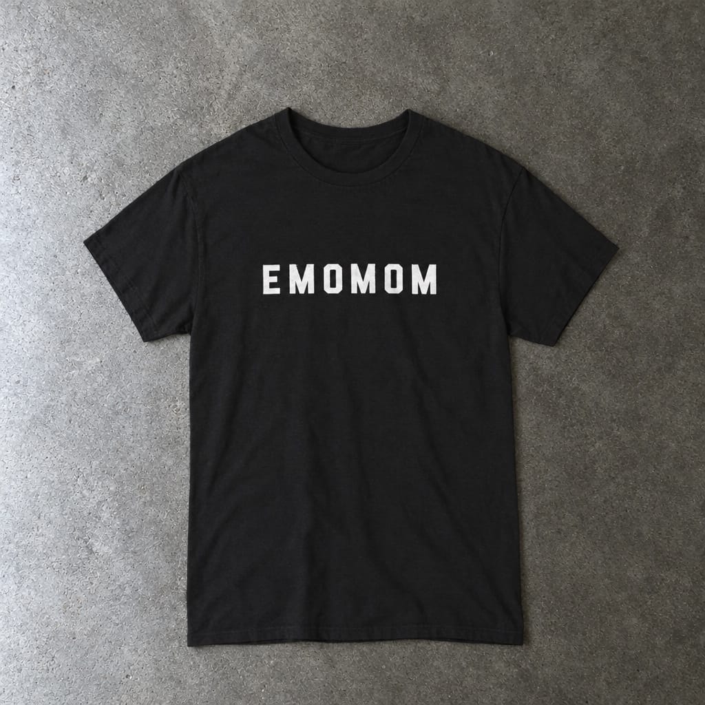 emomom Tee in black, laid flat