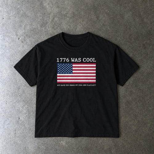 1776 was cool Crop in black, laid flat
