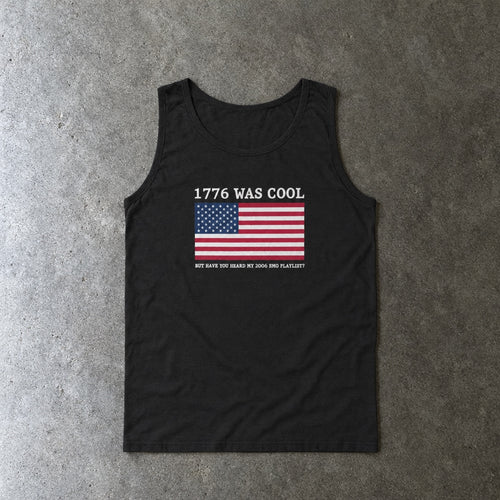 1776 was cool Tank in black, laid flat