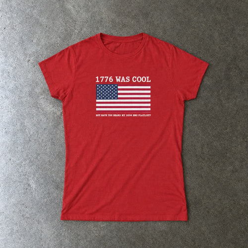 1776 was cool women's tee in red, laid flat