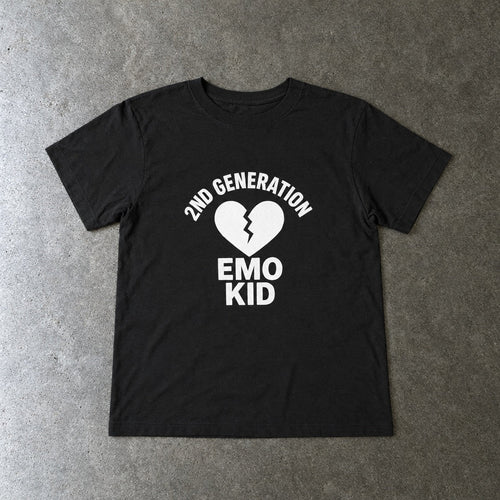 2nd Generation Emo Kid Broken Heart toddler tee in black, laid flat