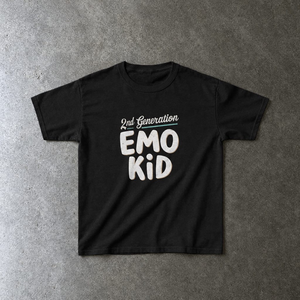 2nd Generation Emo Kid Youth Tee toddler tee in black, laid flat