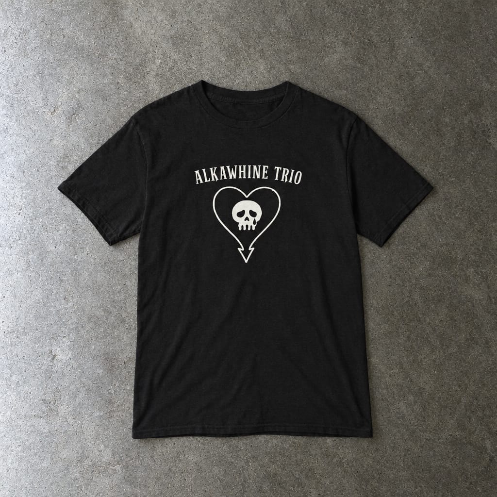 Alkawhine Trio youth tee in black, laid flat