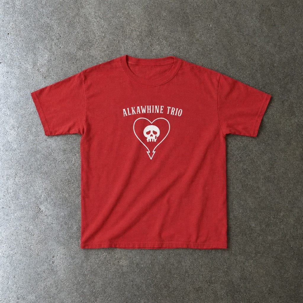 Alkawhine Trio youth tee in red, laid flat