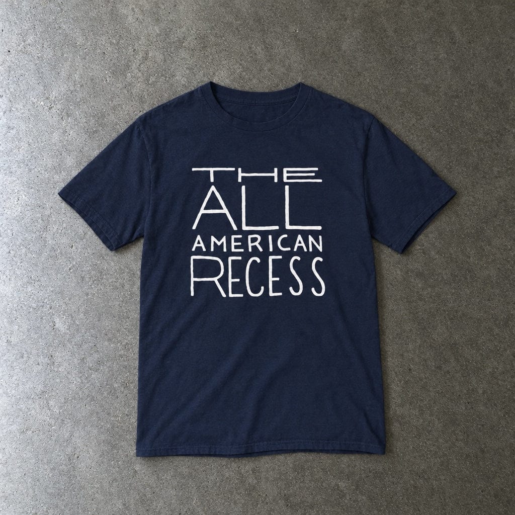 All American Recess youth tee in navy, laid flat