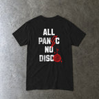 All Panic No Disco Tee toddler tee in black, laid flat, back view