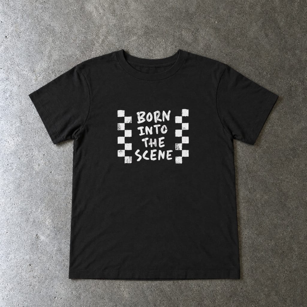 Born into the Scene toddler tee in black, laid flat