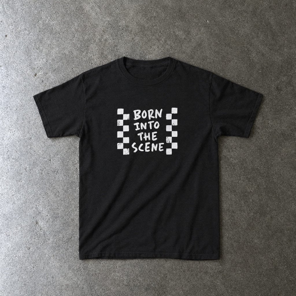 Born into the Scene Youth Tee in black, laid flat