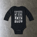 Conceived the Night of Some Emo Band's 20th Anniversary Show Long Sleeve Bodysuit in black, laid flat