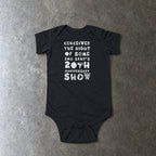 Conceived the Night of Some Emo Band's 20th Anniversary Show Onesie in black, laid flat