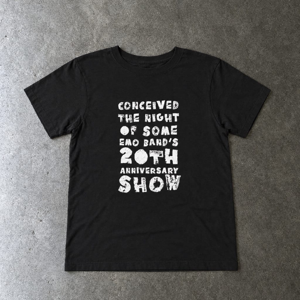 Conceived the Night of Some Emo Band's 20th Anniversary Show toddler tee in black, laid flat
