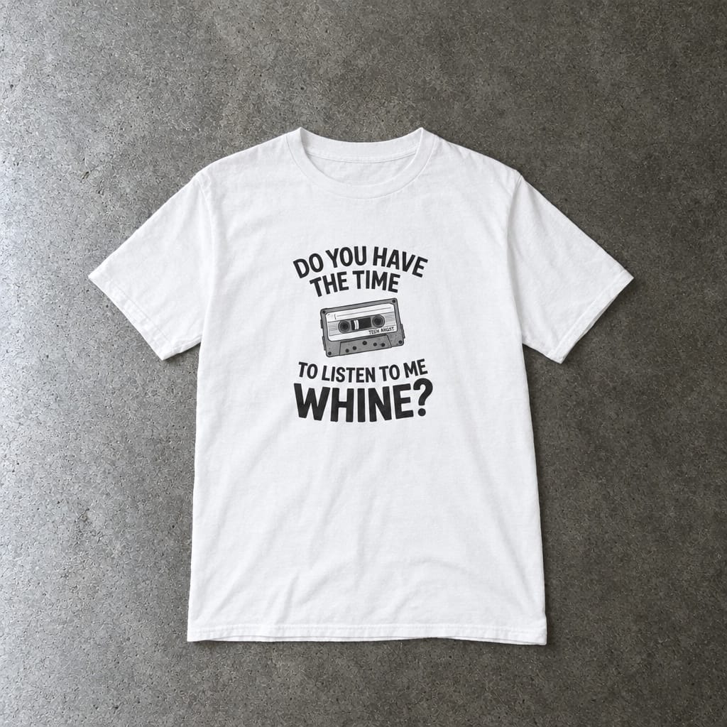 Do You Have The Time To Listen To Me Whine youth tee in white, laid flat