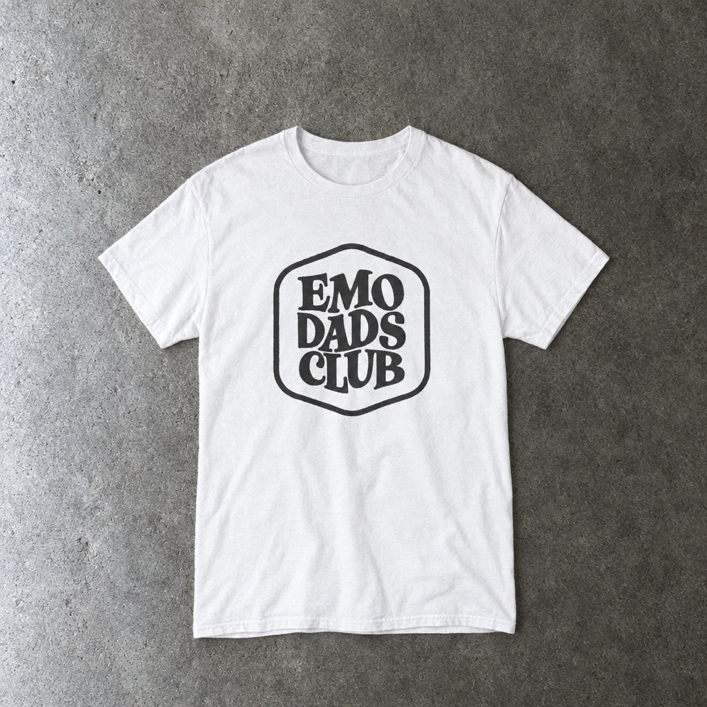 Emo Dads Club Tee toddler tee in white, laid flat