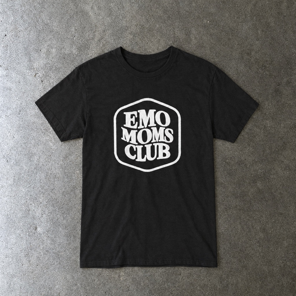 Emo Moms Club Tee toddler tee in black, laid flat