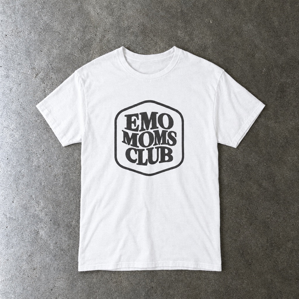Emo Moms Club Tee toddler tee in white, laid flat