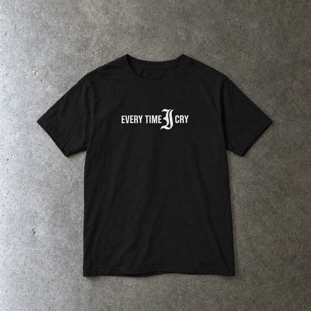 Every Time I Cry youth tee in black, laid flat